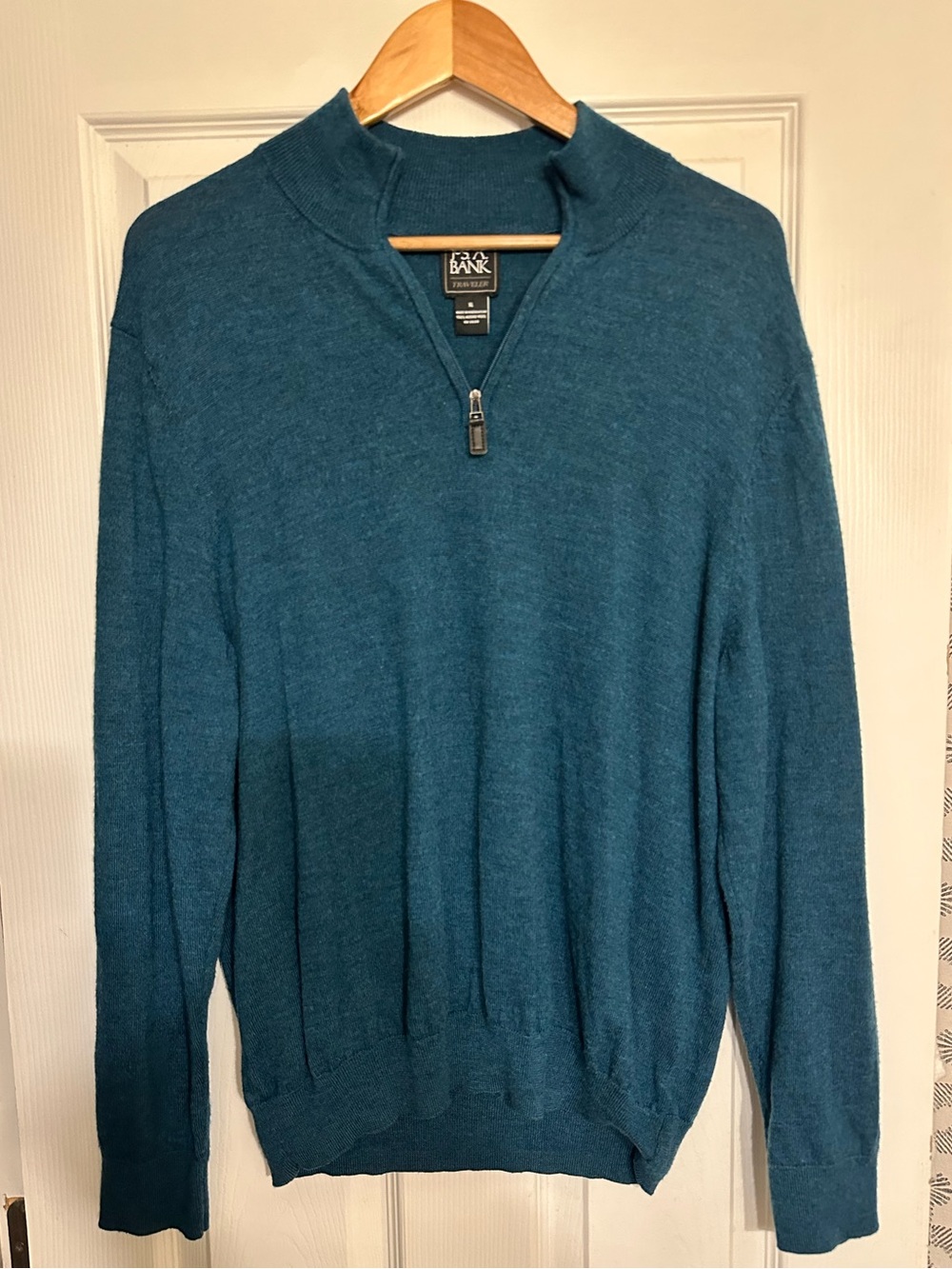 Jos. A. Bank Traveler Men's Blue Merino Wool 1/4 Zip Mock Neck Sweater XL Preppy